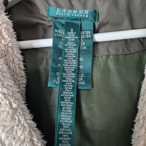 Lauren Ralph Lauren Size S Green Down Puffer Parka Coat Faux Fur Hood - Picture 11 of 16